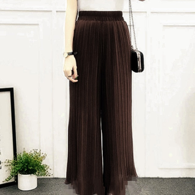 Women High Waist Ruffled Hem Thin Pleated Trumpet Casual Trousers IK866