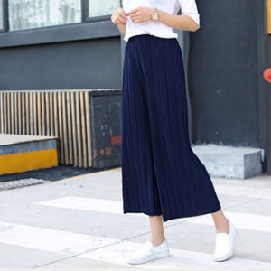 Women High Waist Ruffled Hem Thin Pleated Trumpet Casual Trousers IK866