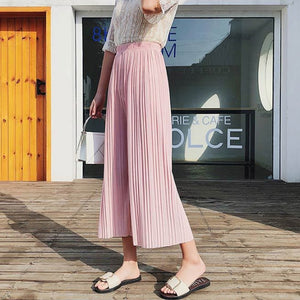 Women High Waist Ruffled Hem Thin Pleated Trumpet Casual Trousers IK866