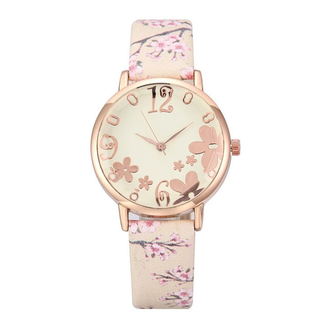 Fashion women's Watches Embossed flower Watch Small Fresh Printed