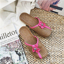 Load image into Gallery viewer, Women Shoes Breathable Linen Slippers Casual Flat Slides With Flower Woman Home Slippers 2019