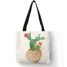 Load image into Gallery viewer, Women Totes Flowered Potted Cactus Prints Shoulder Bag Ekco Linen Practical Casual for Girls