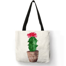 Load image into Gallery viewer, Women Totes Flowered Potted Cactus Prints Shoulder Bag Ekco Linen Practical Casual for Girls