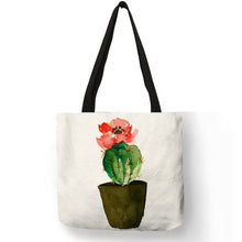 Load image into Gallery viewer, Women Totes Flowered Potted Cactus Prints Shoulder Bag Ekco Linen Practical Casual for Girls