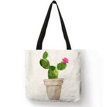 Load image into Gallery viewer, Women Totes Flowered Potted Cactus Prints Shoulder Bag Ekco Linen Practical Casual for Girls