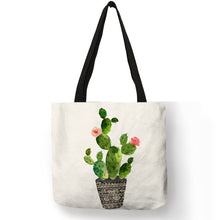 Load image into Gallery viewer, Women Totes Flowered Potted Cactus Prints Shoulder Bag Ekco Linen Practical Casual for Girls