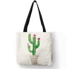 Load image into Gallery viewer, Women Totes Flowered Potted Cactus Prints Shoulder Bag Ekco Linen Practical Casual for Girls