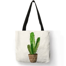 Load image into Gallery viewer, Women Totes Flowered Potted Cactus Prints Shoulder Bag Ekco Linen Practical Casual for Girls